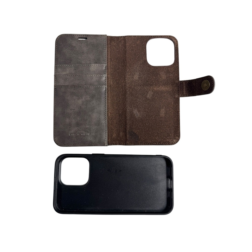 DG.MING iPhone 15 Pro Max Magnetic Wallet Case Detachable Leather Folio Gray